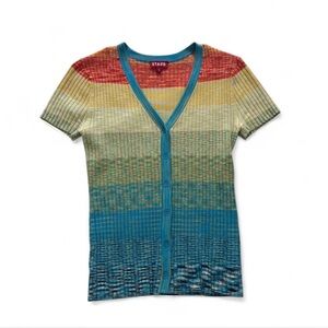 STAUD Colorful Rainbow Striped Knit Cardigan Top